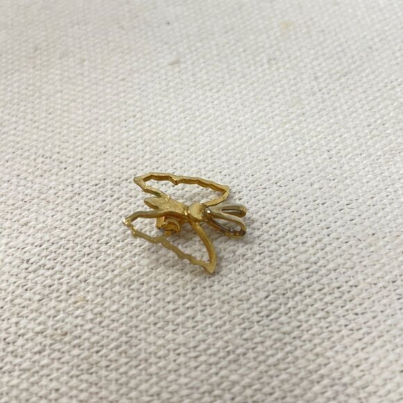 Butterfly Openwork Pendant With Diamond Chip Gold Tone Necklace Vintage - Picture 7 of 9